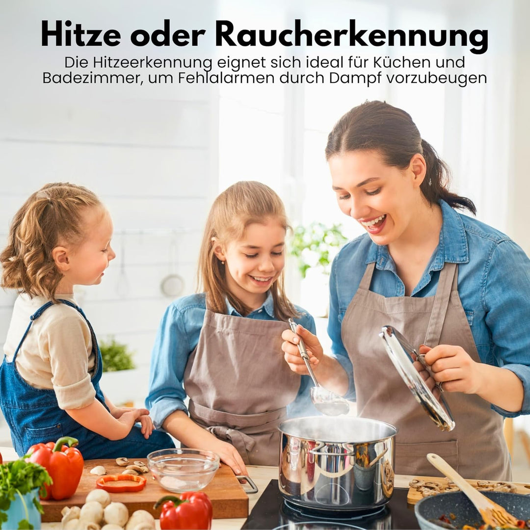 Aroha Link Hitzemelder/Rauchmelder Vernetzt - 10 Jahre Batterie - Feuer/Hitzemelder Vernetzbar - 2 S