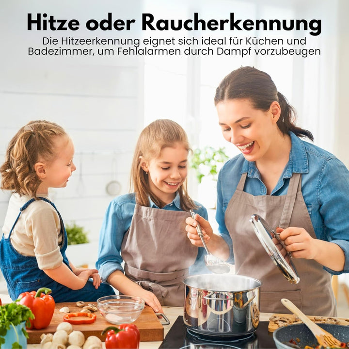 Aroha Link Hitzemelder/Rauchmelder Vernetzt - 10 Jahre Batterie - Feuer/Hitzemelder Vernetzbar - 2 S