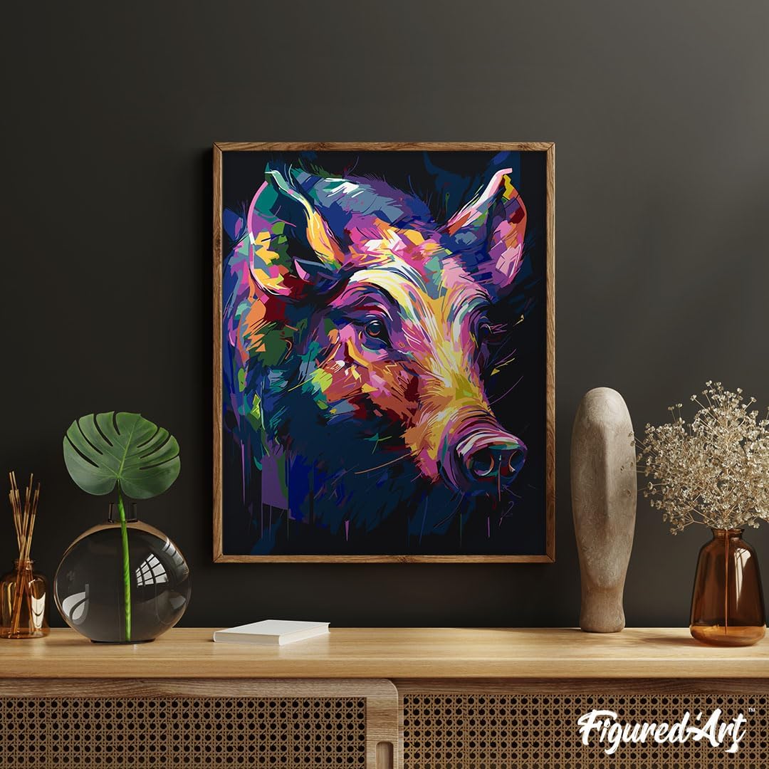 Figured'Art Malen Nach Zahlen Erwachsene Mit Rahmen Wildschwein Farbenfroh Abstrakt - Paint by Numbe