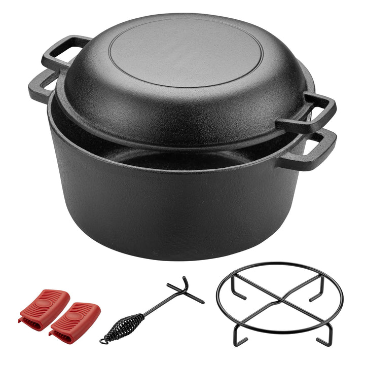 Wiltec 2in1 Dutch Oven 32 x 26 x 16 cm Grilltopf aus Gusseisen, Schmortopf plus Deckel, Feuertopf in
