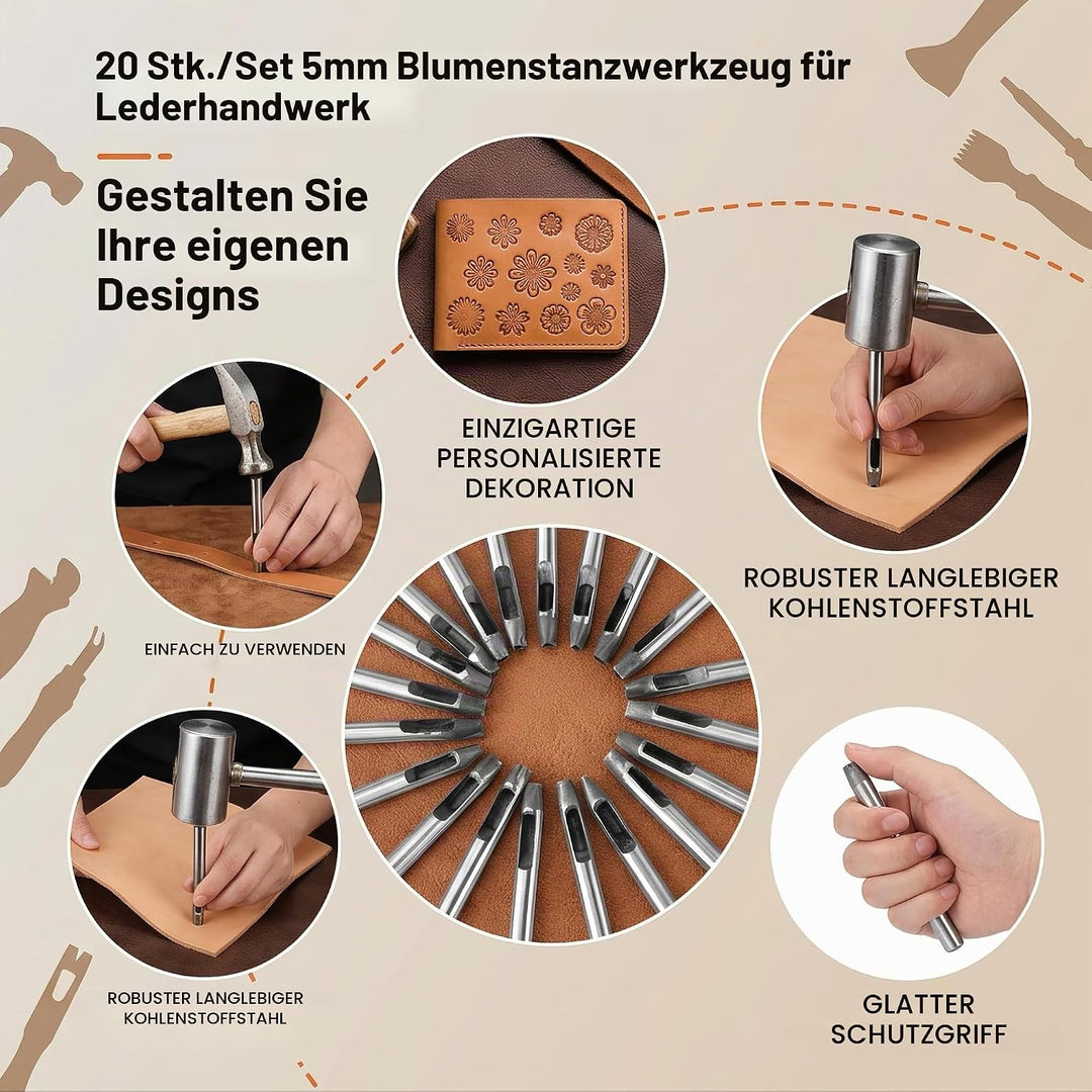 Cikonielf 20 Stück Leder Hohl Locher Leder Punch Set Kohlenstoffstahl Blume Form Leder Handwerk Werk
