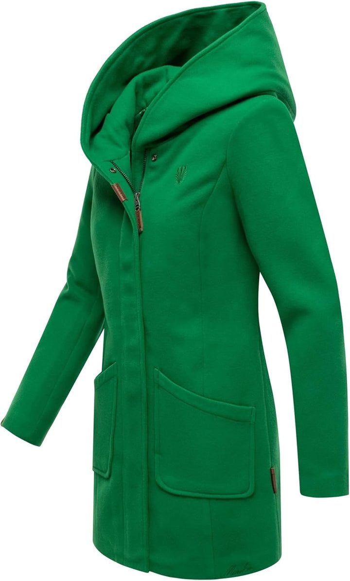 MARIKOO Damen Mantel Trenchcoat Wintermantel Übergangs Jacke Parka Lang B819 S Smaragd-Green, S Smar