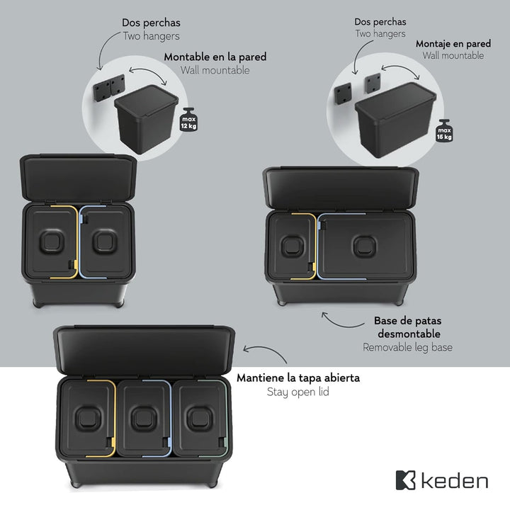 Recycling-Sortiersystem 3 x 10 Liter KEDEN