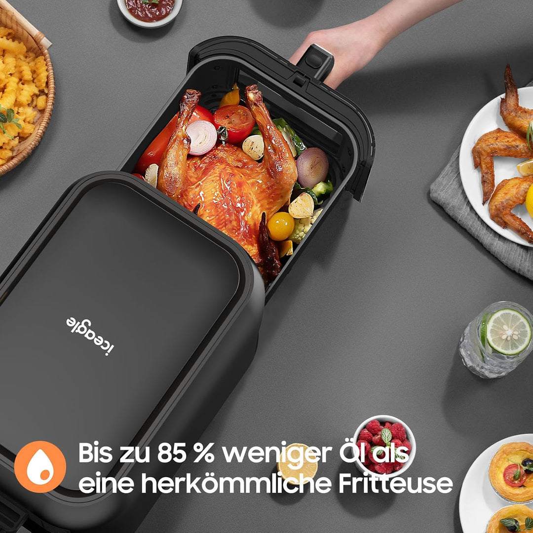 iceagle Heissluftfritteuse XXL Air Fryer 8,5L - Heissluftfritteuse mit Grosses Sichtfenster | Friteu