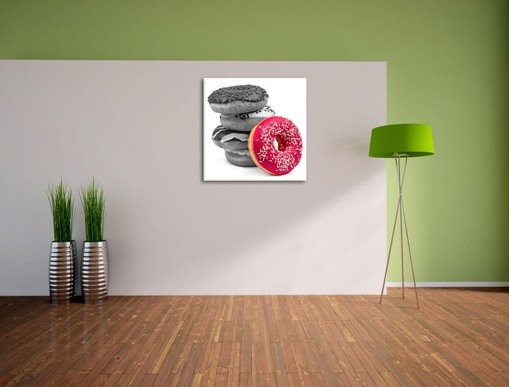 Süsse Donuts Schwarz/Weiss, Format: 70x70 auf Leinwand, XXL riesige Bilder fertig gerahmt mit Keilra