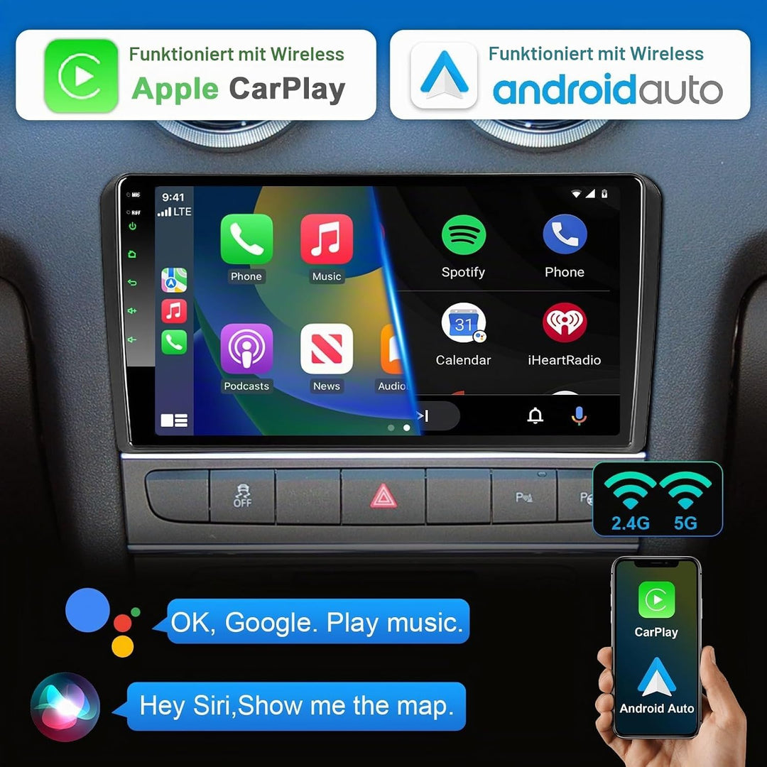Android Autoradio mit Navi Bildschirm Carplay Android Auto für Audi A3 S3 RS3 2003-2012,9 Zoll 4GB+6
