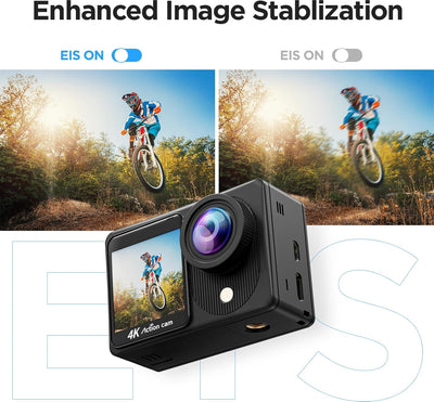 TIMNUT 4K Action Cam Touchscreen - Dual Screen 40M Unterwasserkamera 170°Weitwinkel Helmkamera 20MP