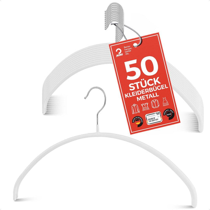 MAWA Kleiderbügel, Set mit 50 hochwertigen, platzsparenden, rutschfesten Kleiderbügeln, ideal für T-