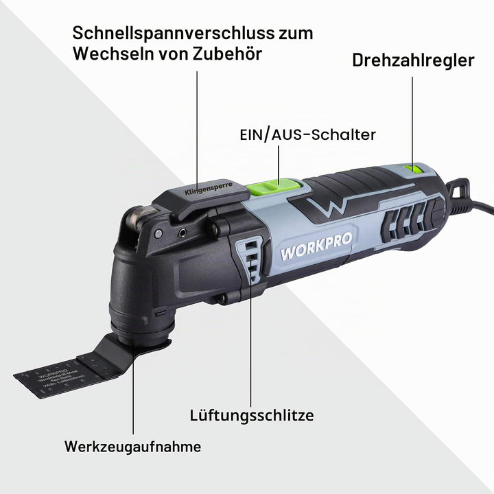 WORKPRO 300W Multifunktionswerkzeug, Oszillierende Säge mit 17 Zubehör und Aufbewahrungstasche, 7 Dr