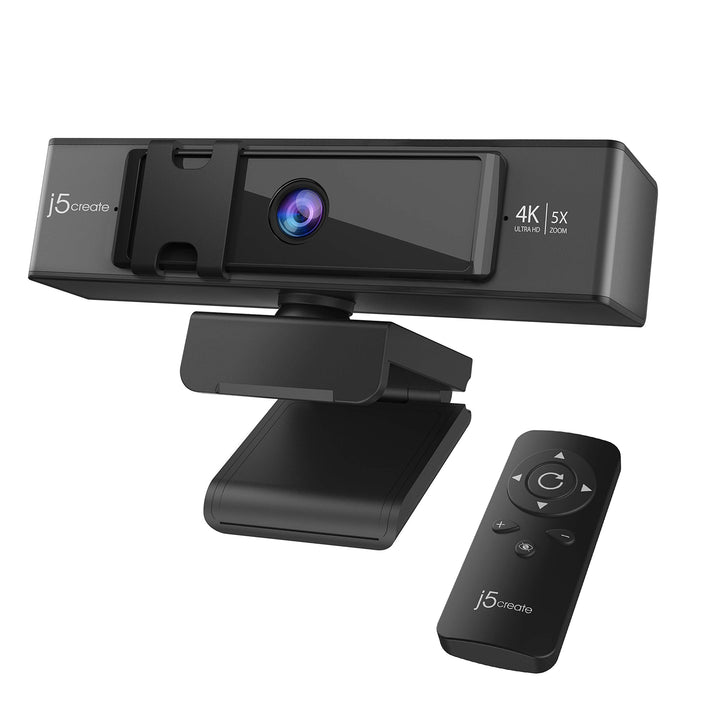 j5create 4K-Ultra-HD-Webcam mit 5X Digitalzoom, Sichtschutz, Zwei High-Fidelity-Mikrofonen, Fernbedi