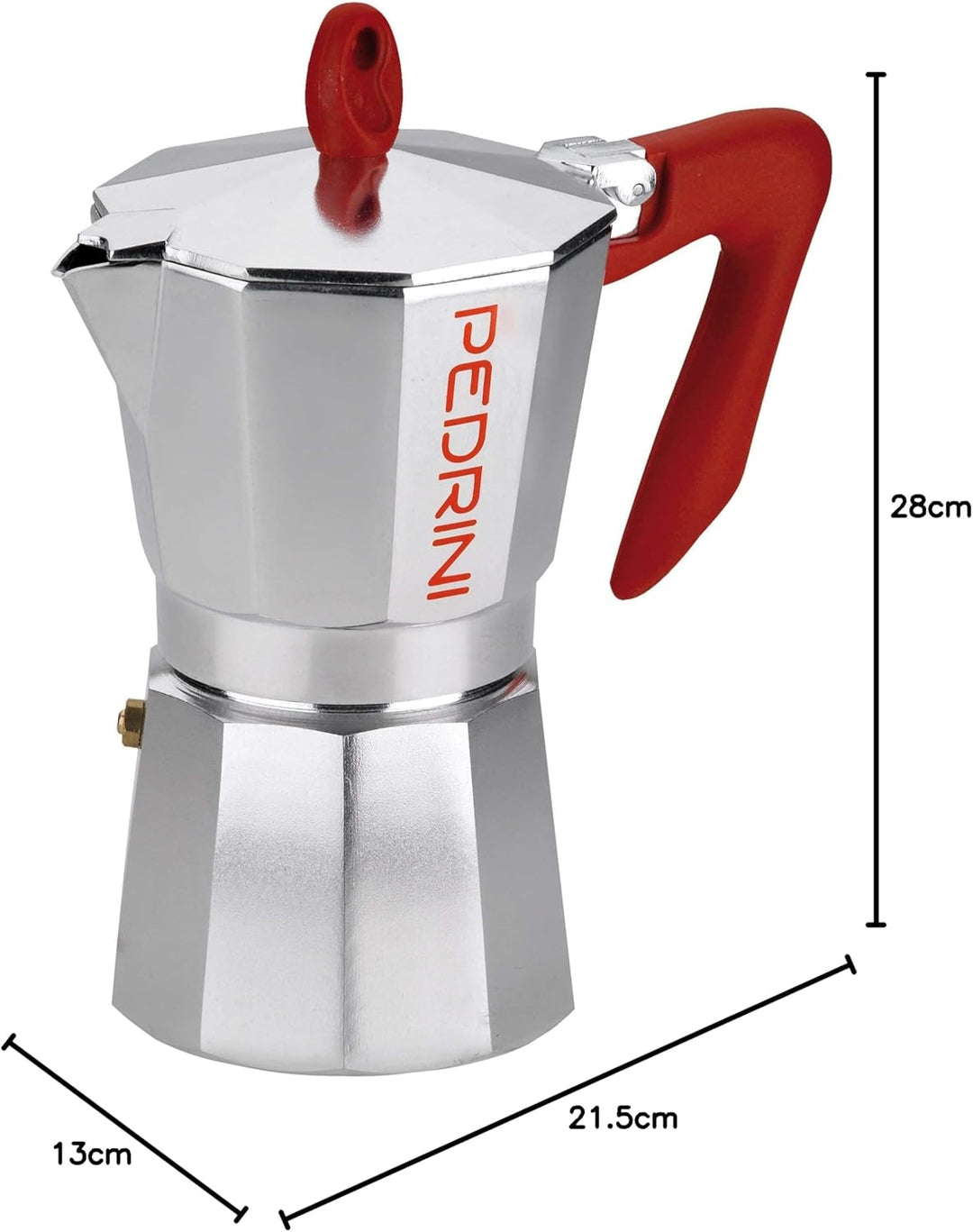Pedrini 9086 Kaffettiera TZ (600 ml), Aluminium, silber / rot, 12 tazze, 12 tazze