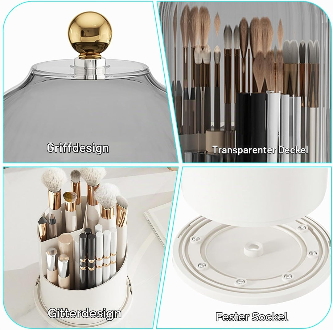 Rotierender Pinselhalter mit 360° Drehung und staubdichtem Deckel - Platzsparender Organizer für Kos