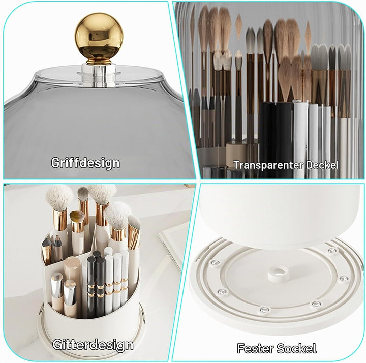 Rotierender Pinselhalter mit 360° Drehung und staubdichtem Deckel - Platzsparender Organizer für Kos