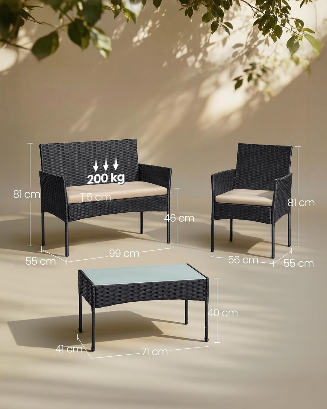 SONGMICS Balkonmöbel, Gartenmöbel-Set, aus PE-Polyrattan, Lounge-Set, Terrassenmöbel, Outdoor, für T