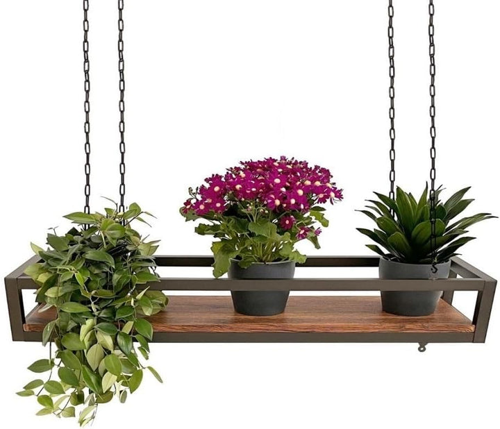 YELLOO - Pflanzenregal Indoor Outdoor, Balkon Deko, Blumenständer Metall Hängendes Regal mit Ketten