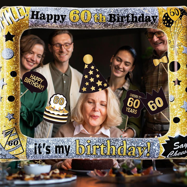 60. Geburtstag Foto Requisiten 34 STK. Lustige Fotobox Accessoires Aufblasbarer Bilderrahmen Geburts