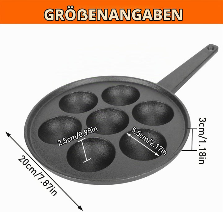 Tissting Takoyaki Pfanne Grillpfanne 7 Löcher 5,5cm Loch Antihaft Gusseisen Oktopus Pan mit Griff, P