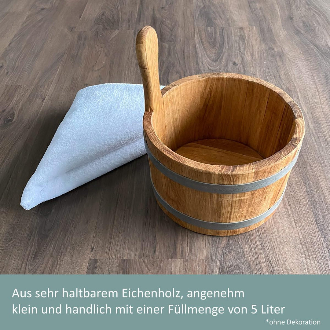Waldmeister Aufgusskübel Sauna - Aufgusseimer aus Eichenholz - Saunaeimer aus Eiche 5L
