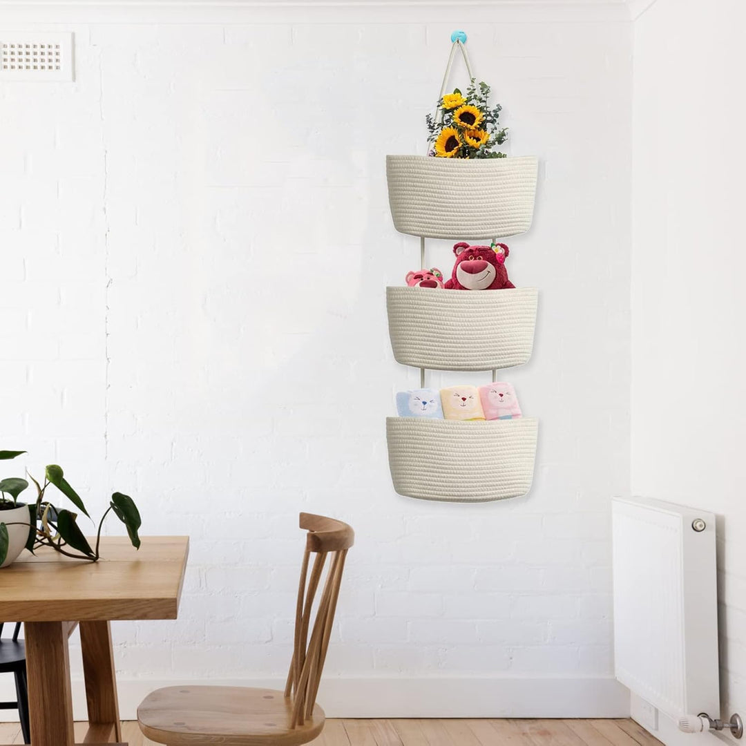 Btstil Hängeorganizer Tür Wand Organizer, 3-Tier Baumwolle Seil Gewebt Wall-Mounted Veranstalter, Or