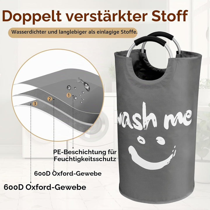 Wäschesammler mit Griffen, Freistehend Wäschebehälter, Klappbar Wäschesack mit Smiley-Muster für Sch