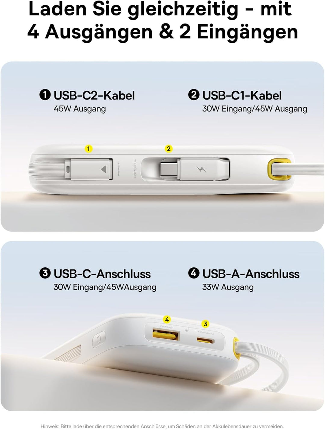 Baseus QPow3 Powerbank 45W 20000mAh mit 2 integriertem USB-C Kabel, Power Bank PD3.0 QC4.0, 3 3 C 1