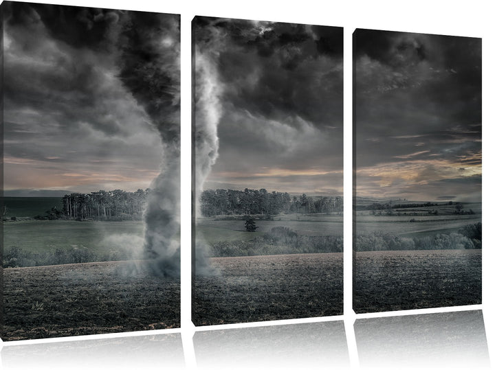 Pixxprint Schwarzer Tornado auf dem Feld als Leinwandbild/Grösse: 3 Teilig (120x80) cm/Wandbild/Kuns