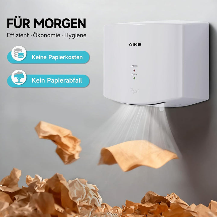 AIKE Air Wiper Kompakt Händetrockner, Hochgeschwindigkeit, 1400W 220V, Stecken & Loslegen, Papierlos