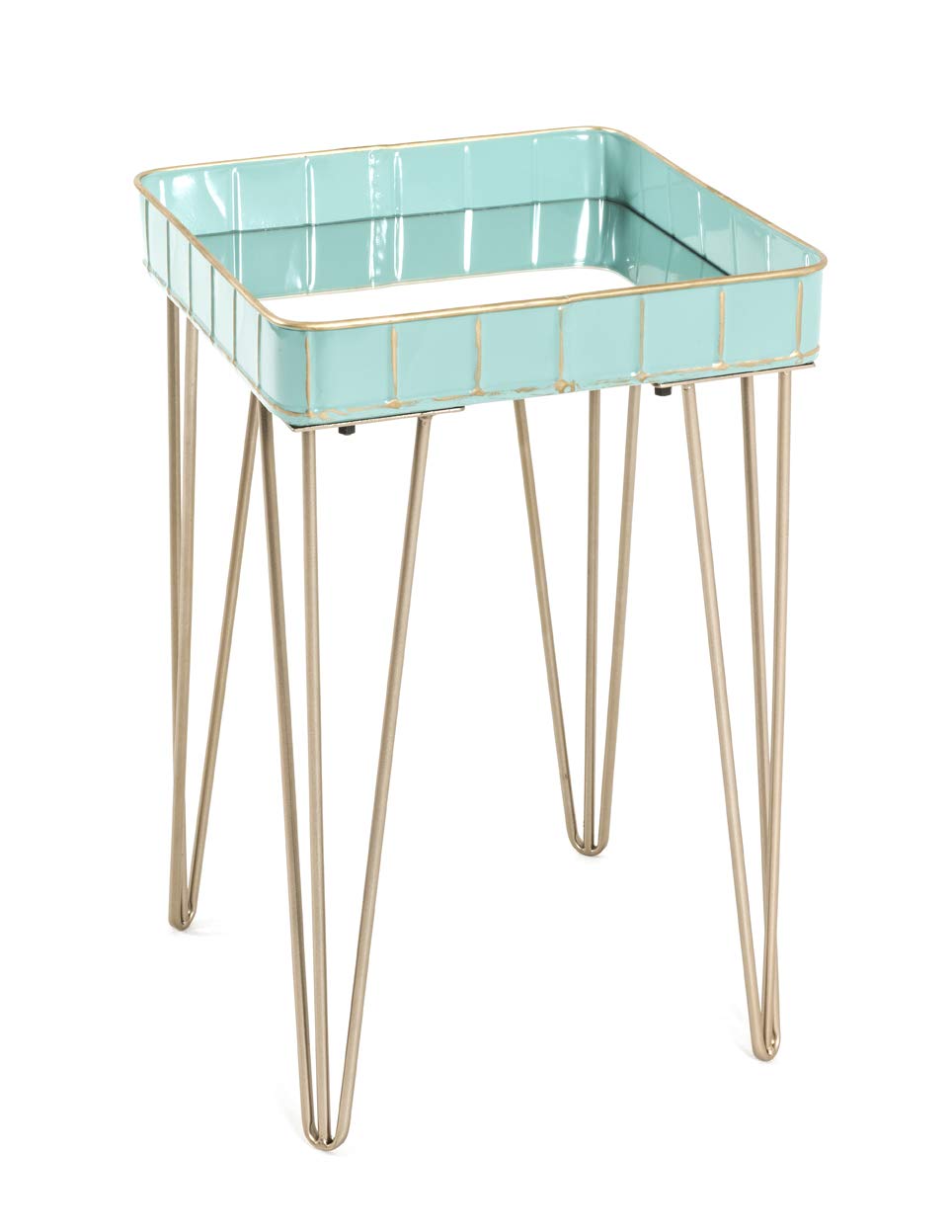 HAKU Möbel Beistelltisch, Metall, gold-türkis, B 35 x T 35 x H 56 cm Gold-türkis 35 x 35 x 56 cm, Go