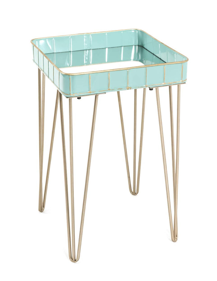 HAKU Möbel Beistelltisch, Metall, gold-türkis, B 35 x T 35 x H 56 cm Gold-türkis 35 x 35 x 56 cm, Go