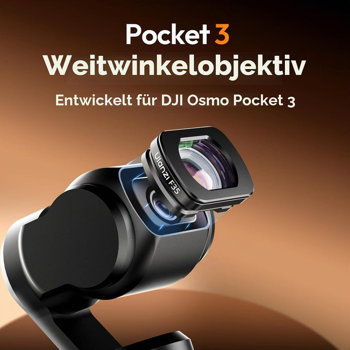ULANZI F35 Pocket 3 Weitwinkelobjektiv, 112° Weitwinkelobjektiv kompatibel mit DJI Osmo Pocket 3 Zub