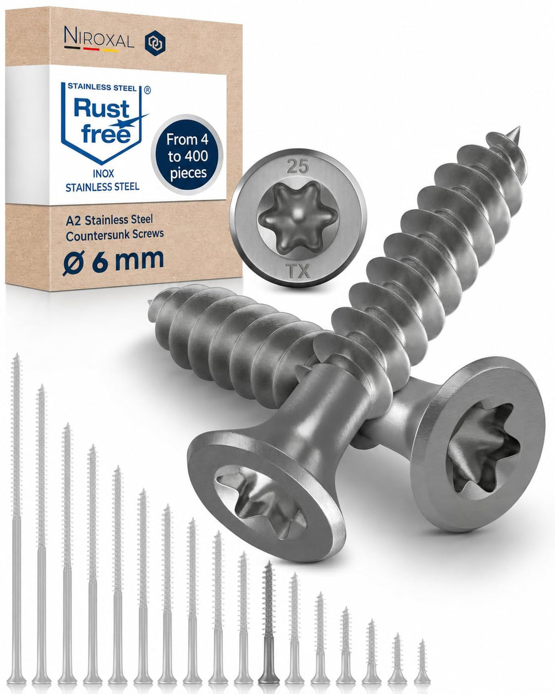 Schrauben Torx Edelstahlschrauben 6x45 Edelstahl V2A rostfrei Spanplattenschrauben für Holz Teilgewi