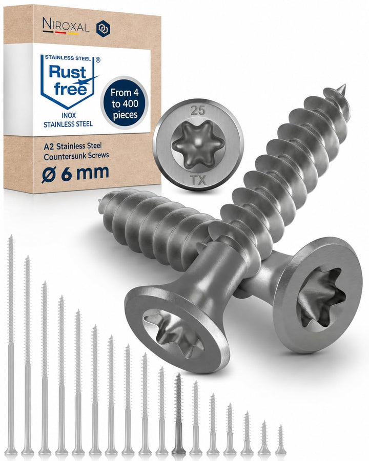 Schrauben Torx Edelstahlschrauben 6x45 Edelstahl V2A rostfrei Spanplattenschrauben für Holz Teilgewi