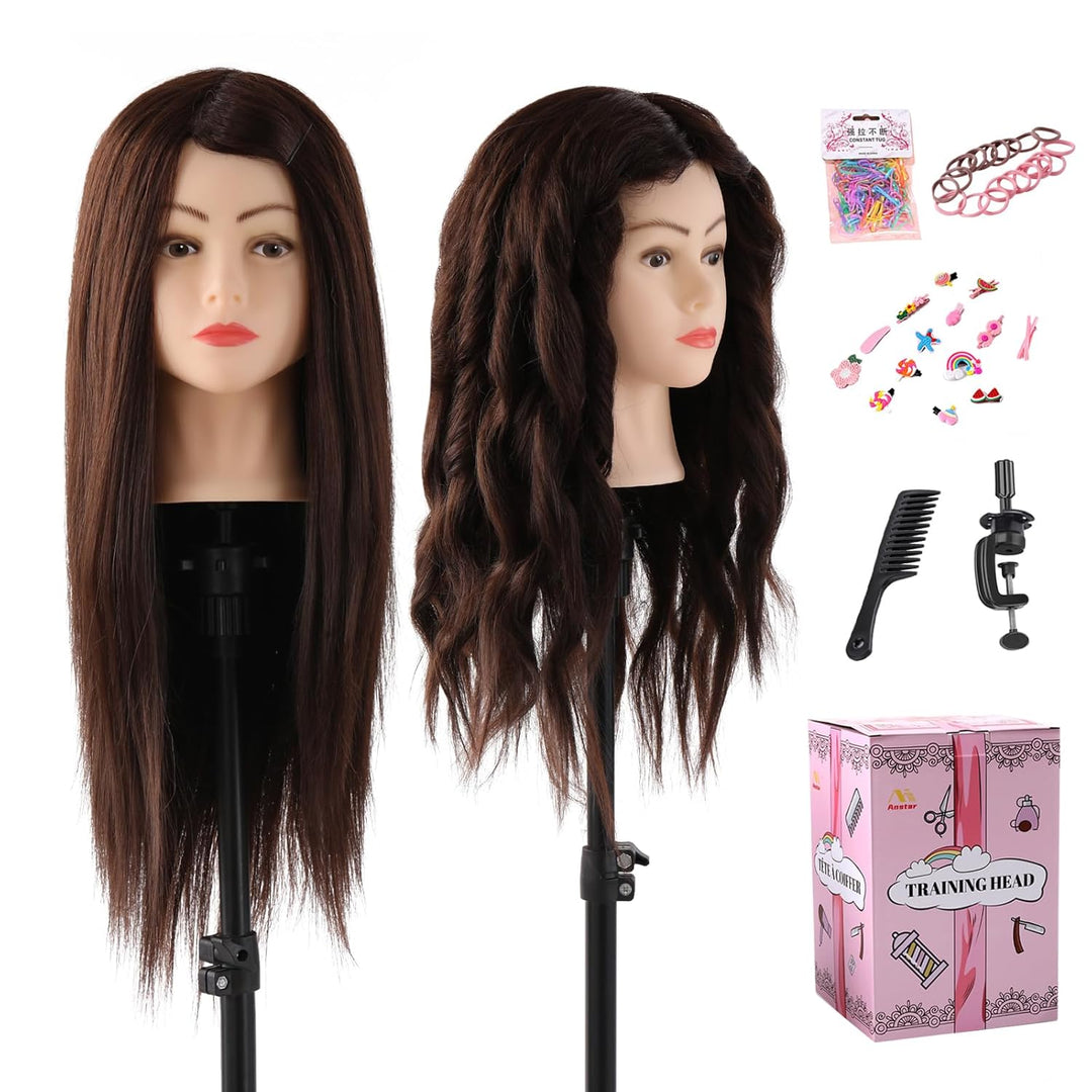 Frisierkopf 80% Echthaar Übungskopf 24 Zoll Frisieren Trainingsköpfe für Friseure Ausbildung Kopf Mi
