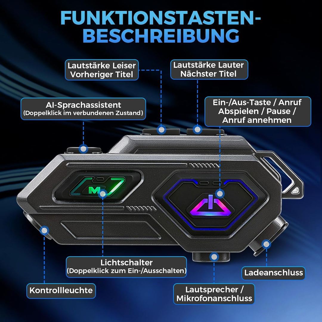 C8 Pro Motorrad Headset mit Gegensprechanlage, Helm Kommunikationssystem für 2 Personen, HD Lautspre
