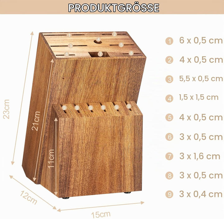 Messerblock Ohne Messer, Messerhalter Unbestückt mit 14 Schlitze, Universal-Messerblock aus Holz, Kü