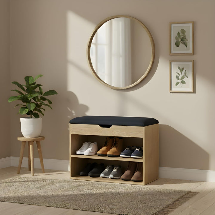 BOXIMO Schuhschrank mit Sitzbank, 60 x 30 x 47 cm, MDF und Polyester Bezug, Flurbank mit Stauraum, S