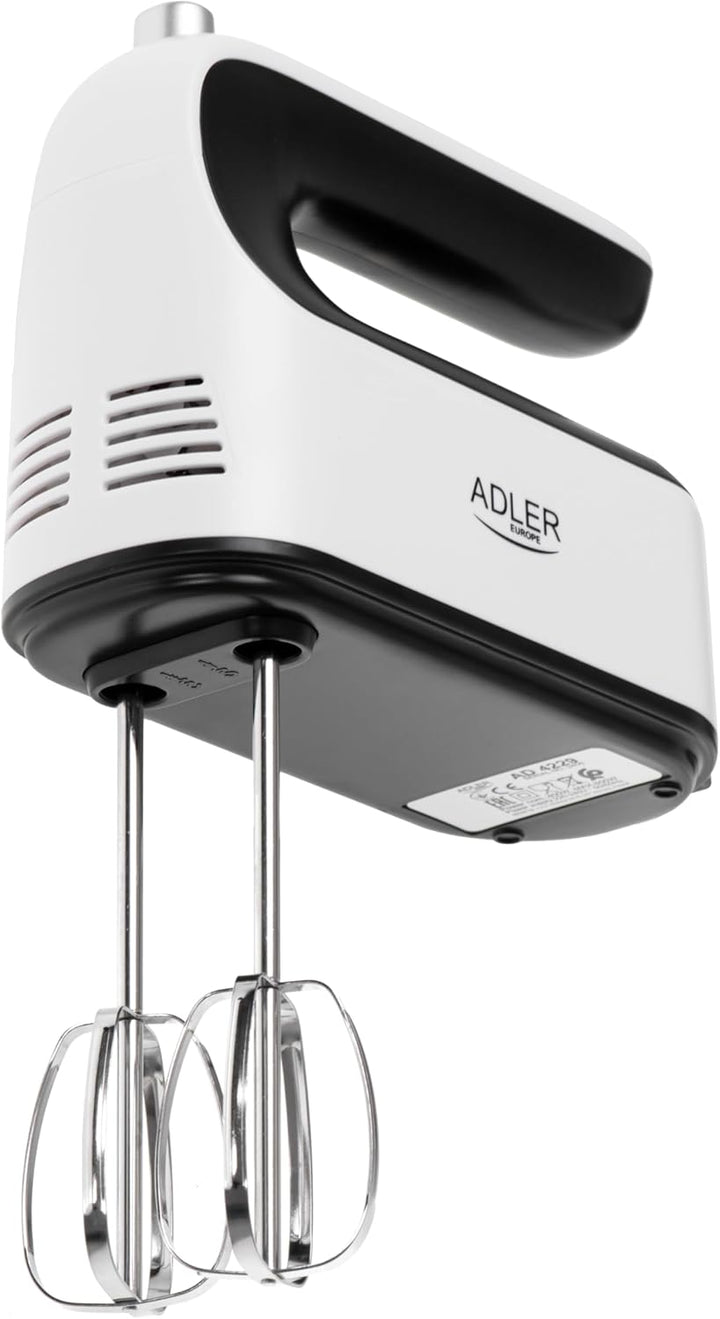Adler AD 4229 Elektrischer Handmixer, 5 Zubehörteile, digitale Geschwindigkeitsregelung, Turbo, Weis
