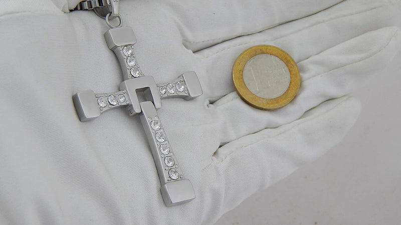 Hanessa 100% Reines Edelstahl Herren-Schmuck Halskette Kreuz Massiv in Silber Fast and Furious Vin D