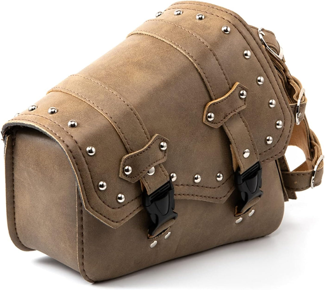 APEBAZY Motorrad-Satteltaschen - Braunes PU-Leder Schwingentasche Seitentaschen Dreieckige Gepäcktas