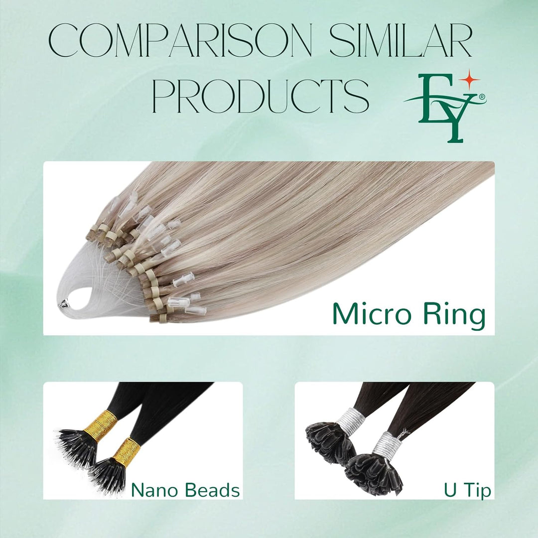 Easyouth Blond Microring Extensions Echthaar Micro Ring Extension Aschblond Mix Gelbblond Microring