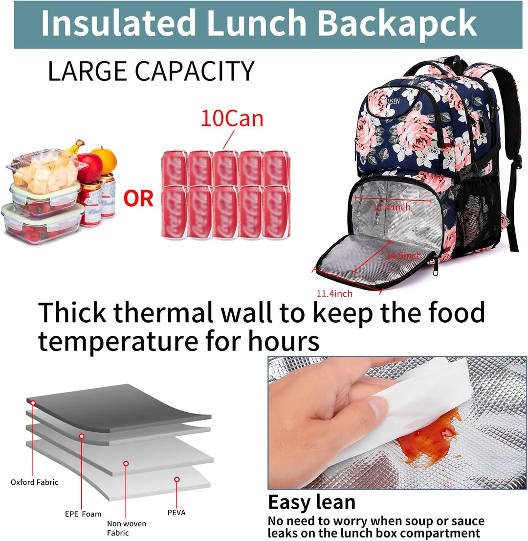 Rucksack Damen gross mit USB-Ladeanschluss & Laptopfach für 17 Zoll Laptop,wasserdicht Arbeitstasche