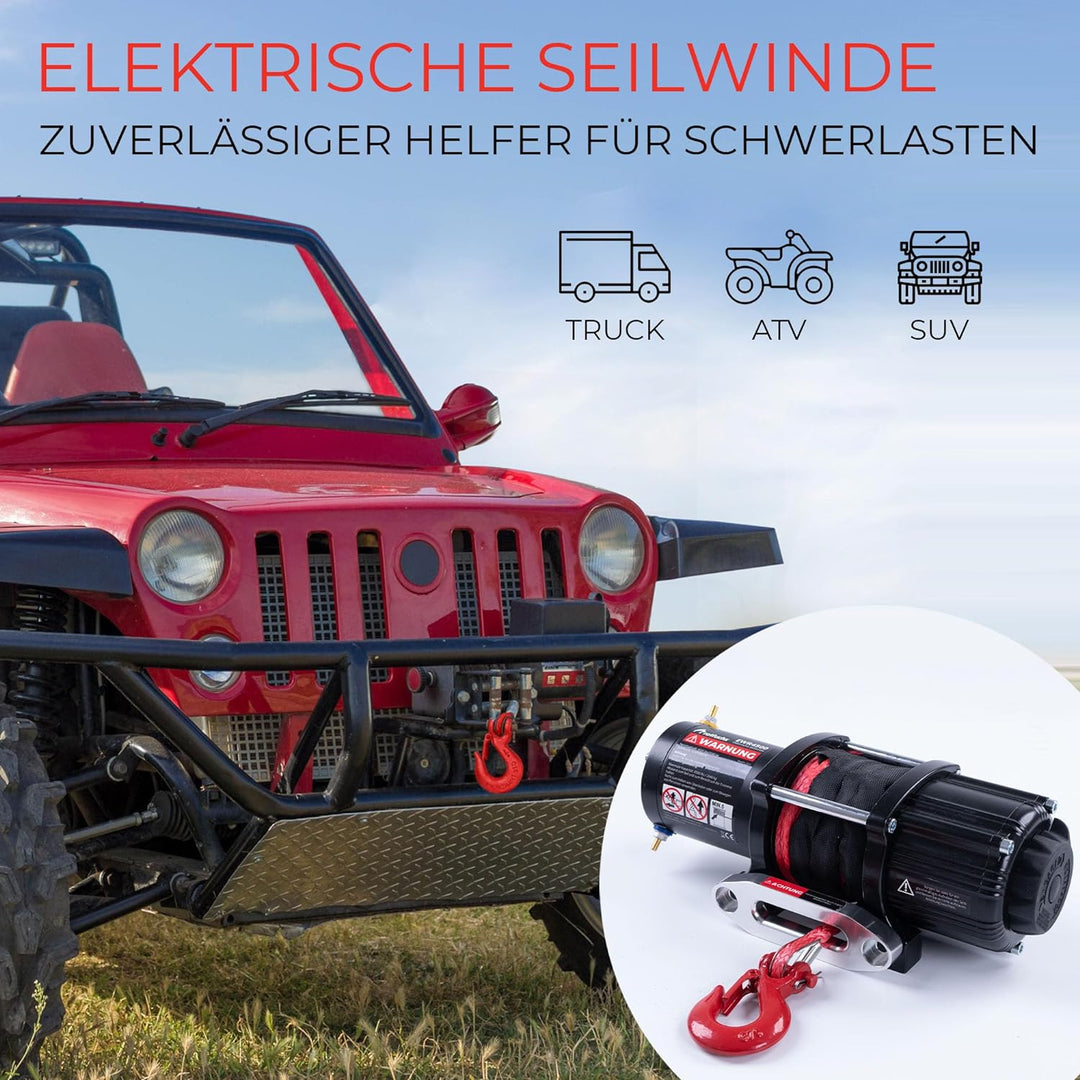 ROTFUCHS Elektrische Seilwinde 12 Volt - 4500 lbs Motorwinde Seilzug, mit Montagehalterung und Fernb