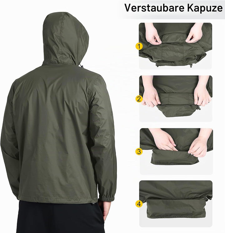 Regenjacke Herren Wasserdicht Ultraleichte Dünne Faltbare Regenmantel Atmungsaktiv Fahrrad Regenjack