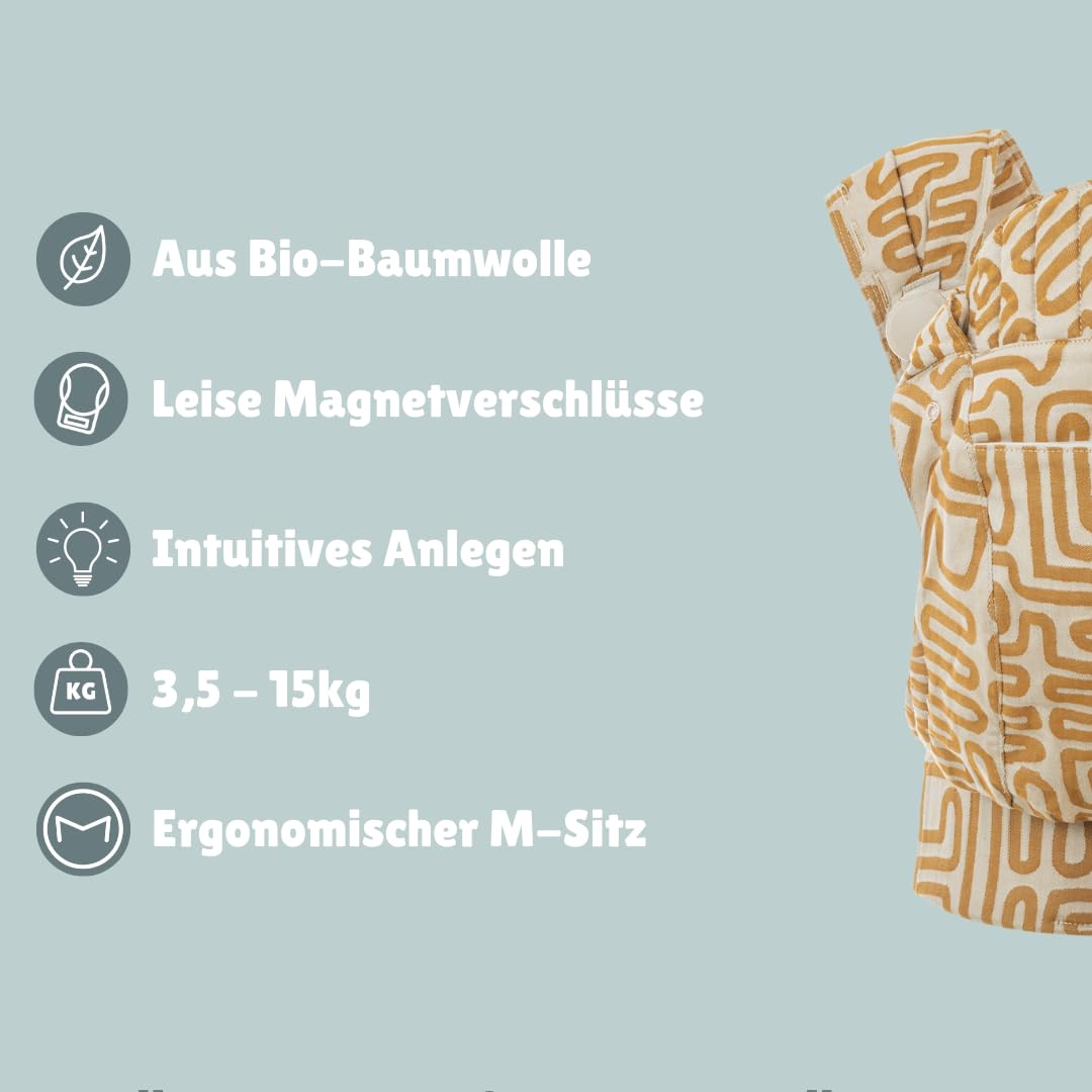 emma & noah Premium Babytrage – mitwachsend 3,5–15kg, ergonomisch, leise Magnetverschlüsse, gepolste