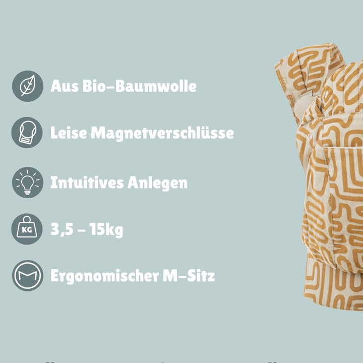 emma & noah Premium Babytrage – mitwachsend 3,5–15kg, ergonomisch, leise Magnetverschlüsse, gepolste