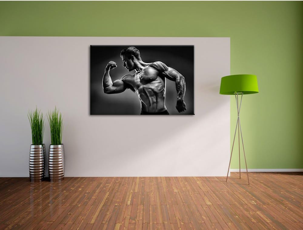 Pixxprint Starker Bodybuilder als Leinwandbild/Grösse: 100x70 cm/Wandbild/Kunstdruck/fertig bespannt
