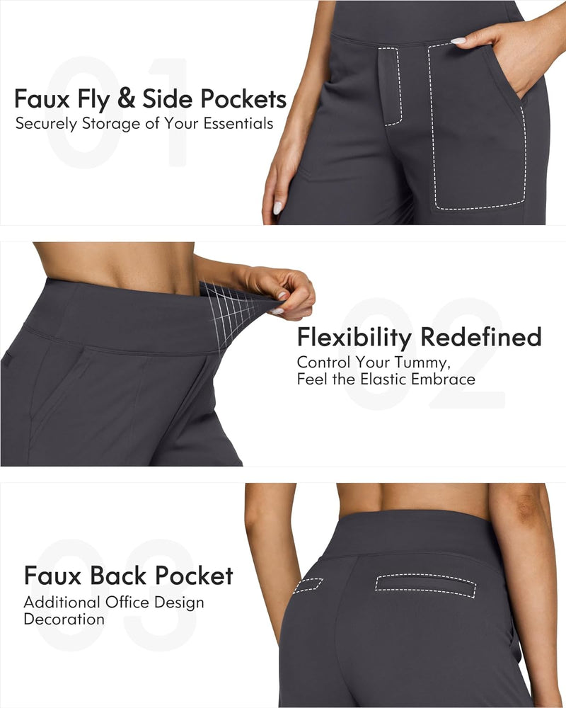 G4Free Yoga Hosen Damen Hohe Taille Jogginghose mit 4 Taschen Strecken Weites Bein Geschäft Hose Arb