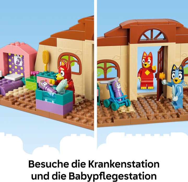 LEGO Bluey Schule mit Rusty und Bluey - Lernspielzeug mit Küche, Café, 2 Minifiguren & Spiellebensmi