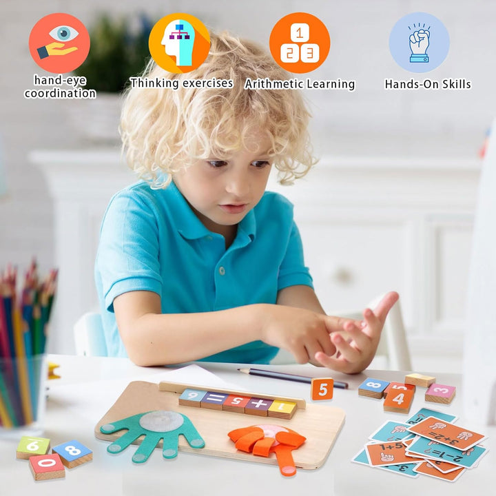 Holz Mathe Spielzeug,Zählen Lernen für Kinder Fingerzähl-Mathespielzeug Montessori Mathe Spielzeug P