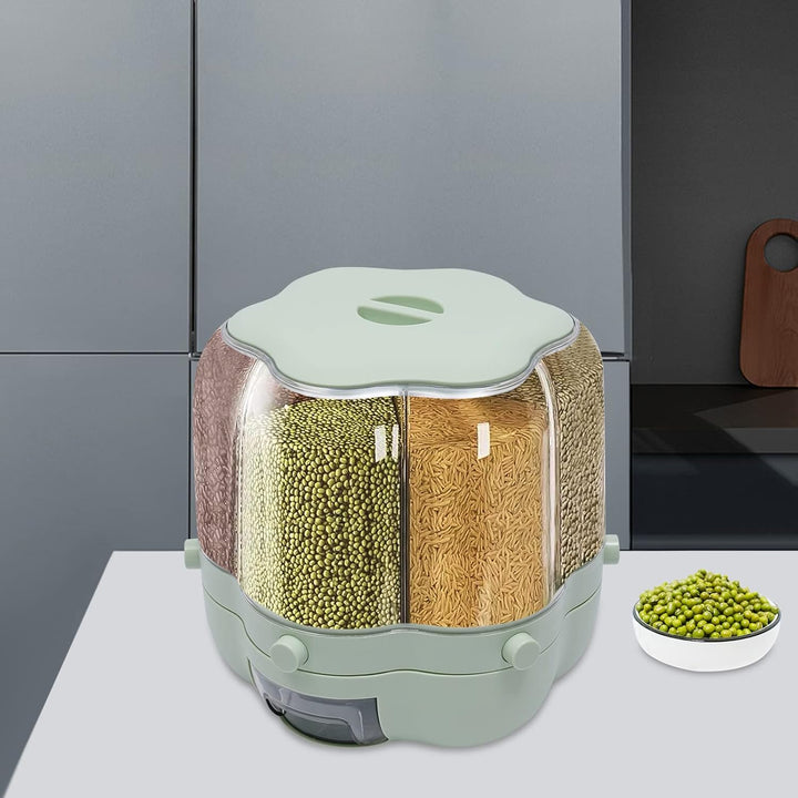 Getreidespender, 6-Grid Rotating Dry Food Dispenser, 360° Aufbewahrungsbehälter 8kg Kapazität für Ge